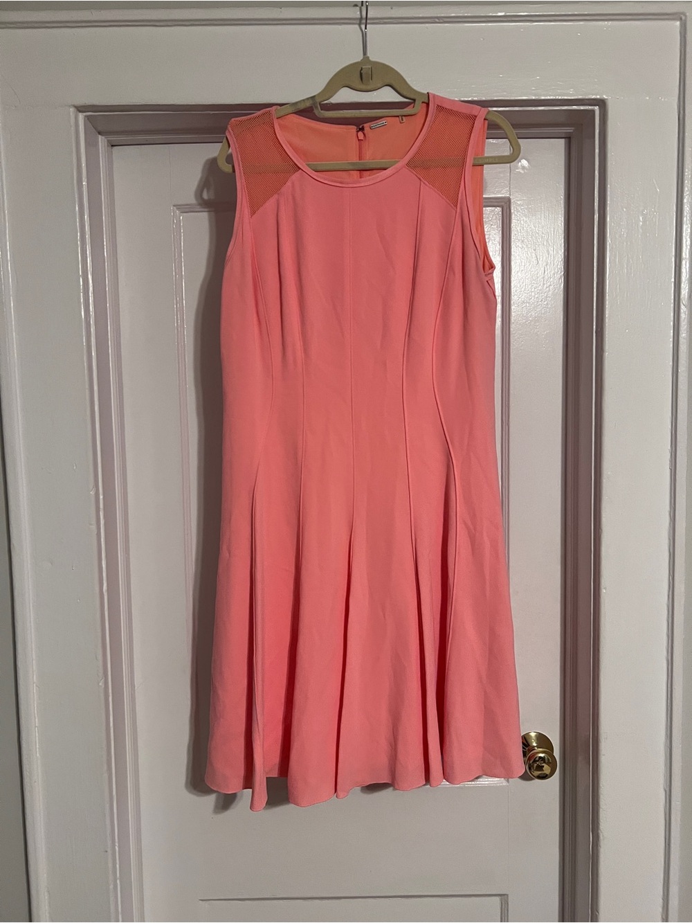Elie Tahari Coral Mesh-Shoulder Fit & Flare Dress